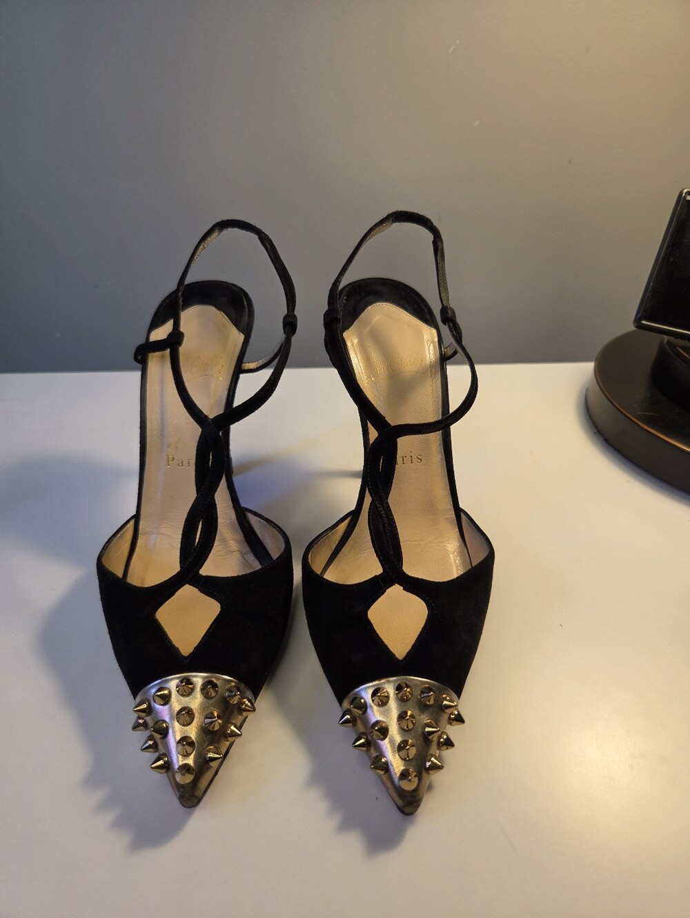 Black Stud-Accent Slingback High Heels - Picture 2 of 15